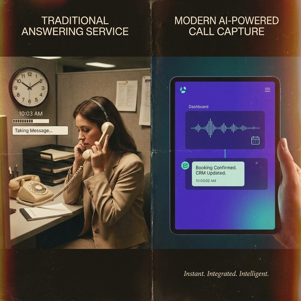 Traditional answering service compared with modern AI-powered call capture