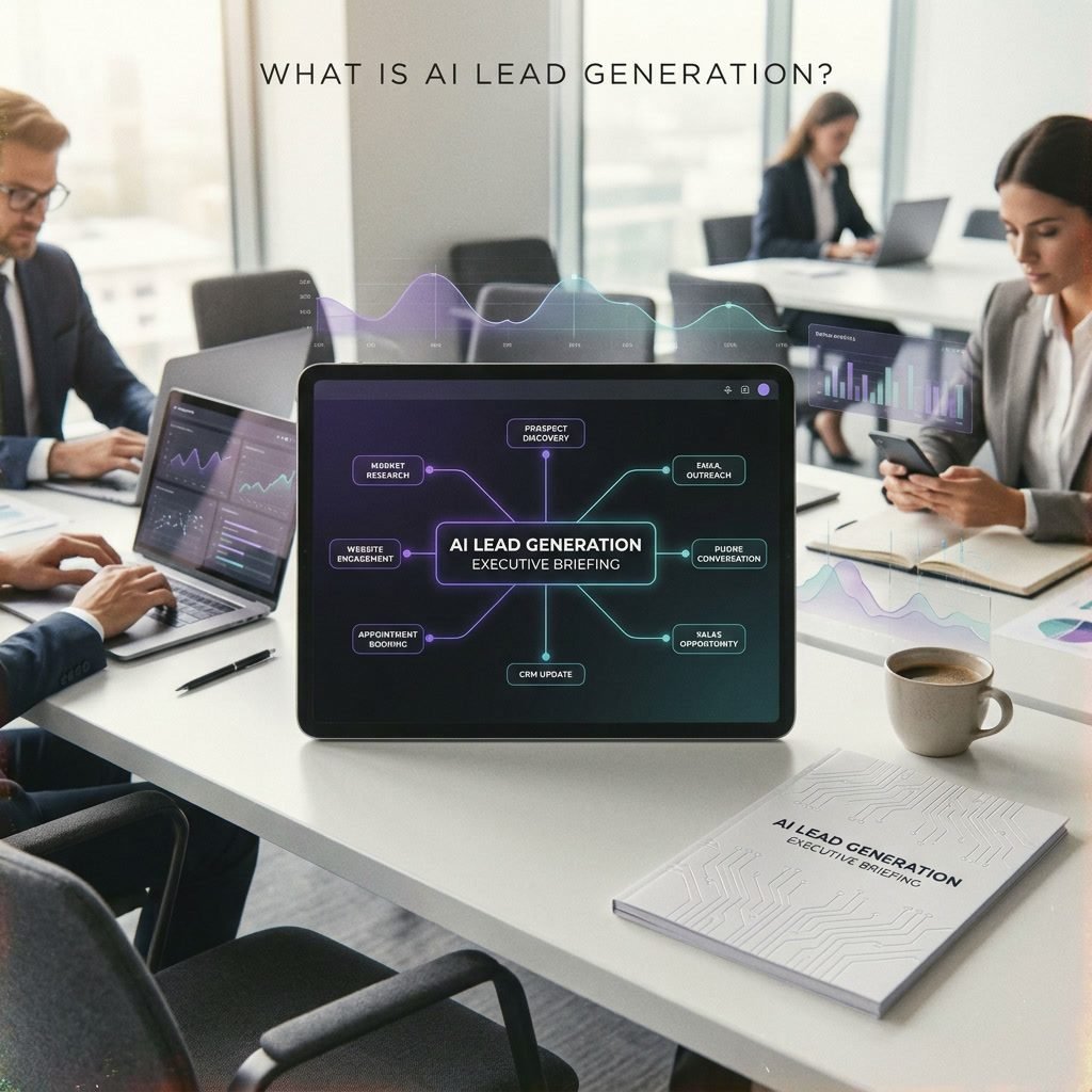 What is AI lead generation — executive briefing on a conference table