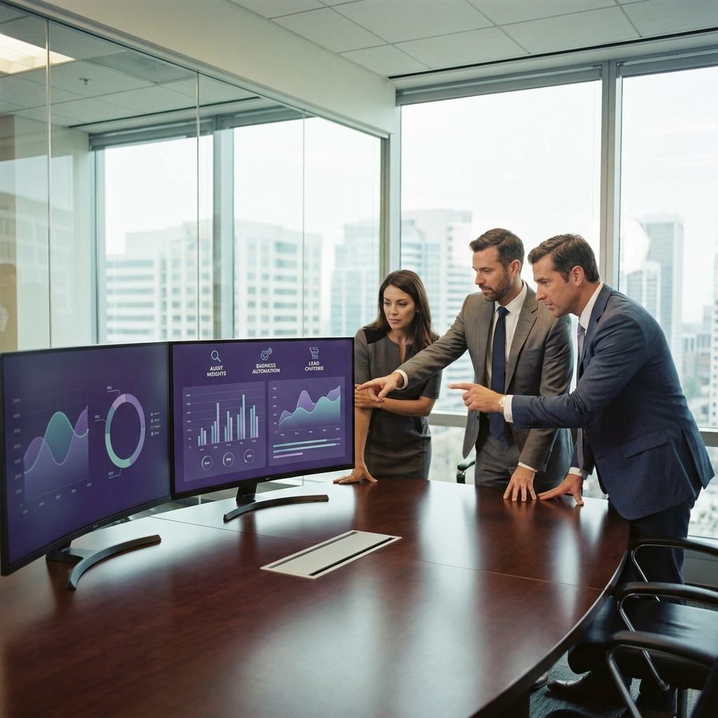 AI business audit dashboard showing opportunity scores and prioritized recommendations
